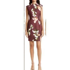 Ted Baker London Zassha Floral Sheath Dress In Brown NWT Size 6/14